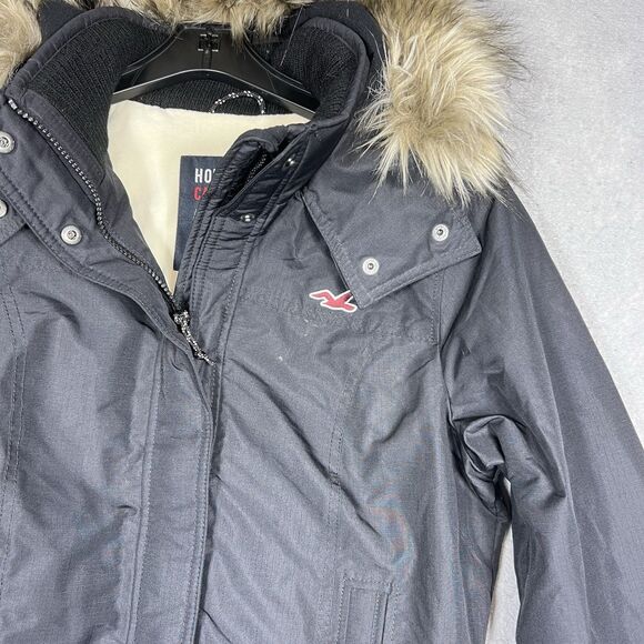 HOLLISTER ALL WEATHER BOMBER JACKET COAT W/FAUX FUR BLACK WOMEN’S SIZE LARGE NWT - Picture 4 of 12